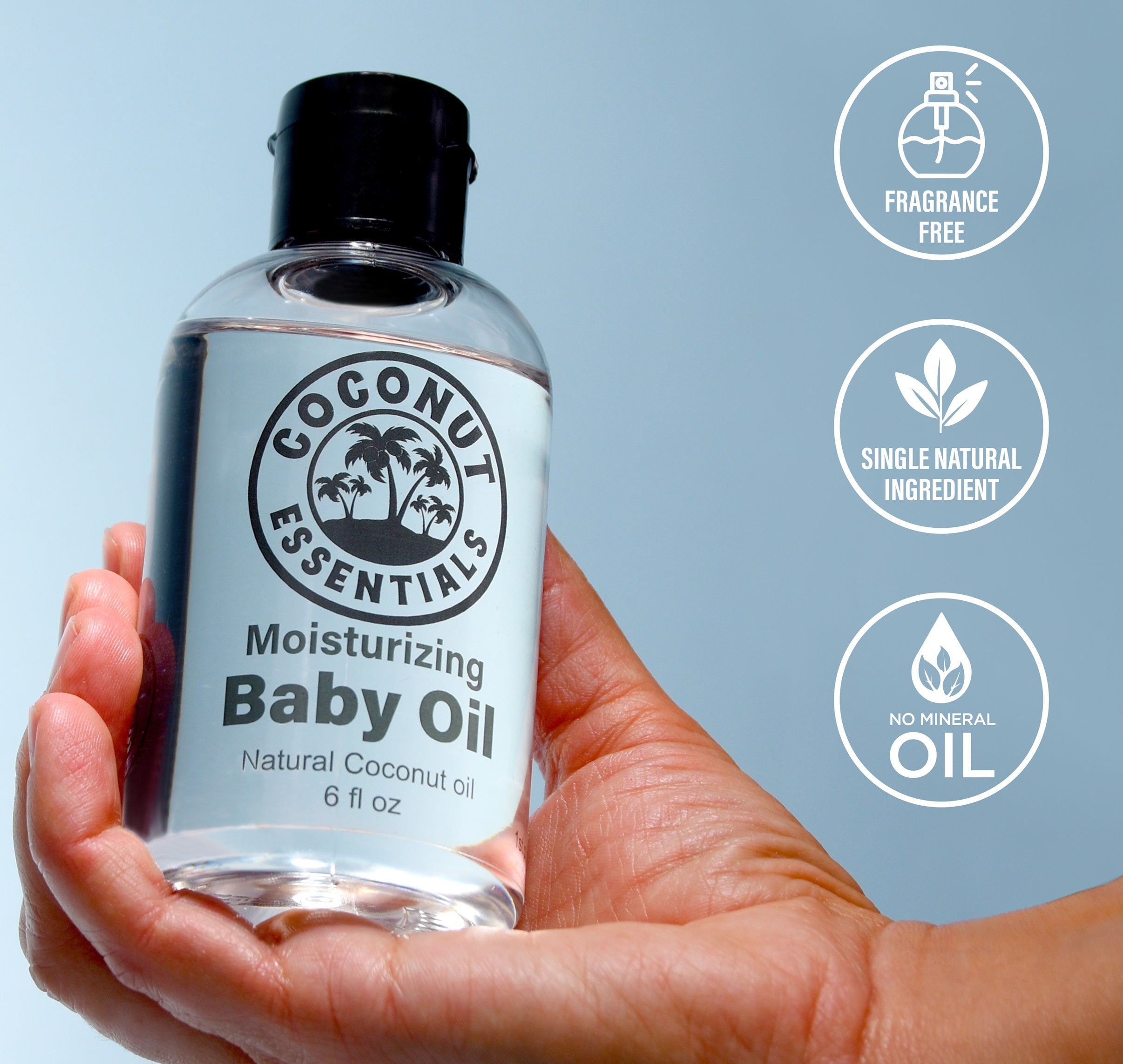 Natural Baby Oil for Infants, Liquid Coconut Oil Moisturizer -  No Mineral Oil, Baby Massage Oil with MCT | Sensitive Skin, Eczema & Dry Skin Relief | Fragrance Free - Coconut Essentials (6 oz)