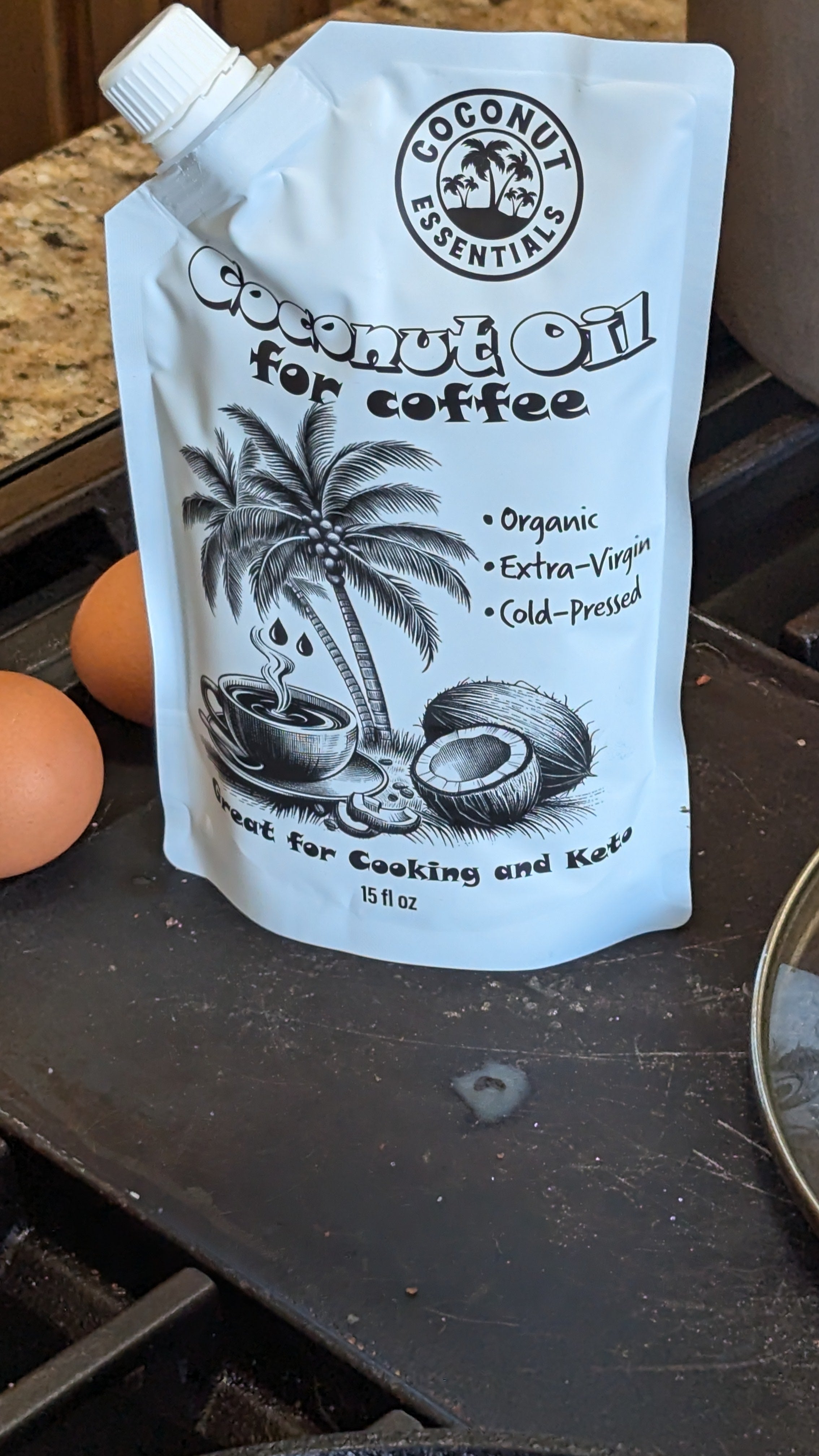 Coconut Oil for Coffee - Keto friendly - Great tasting organic cold pressed coconut oil - 7 fl. oz pouch